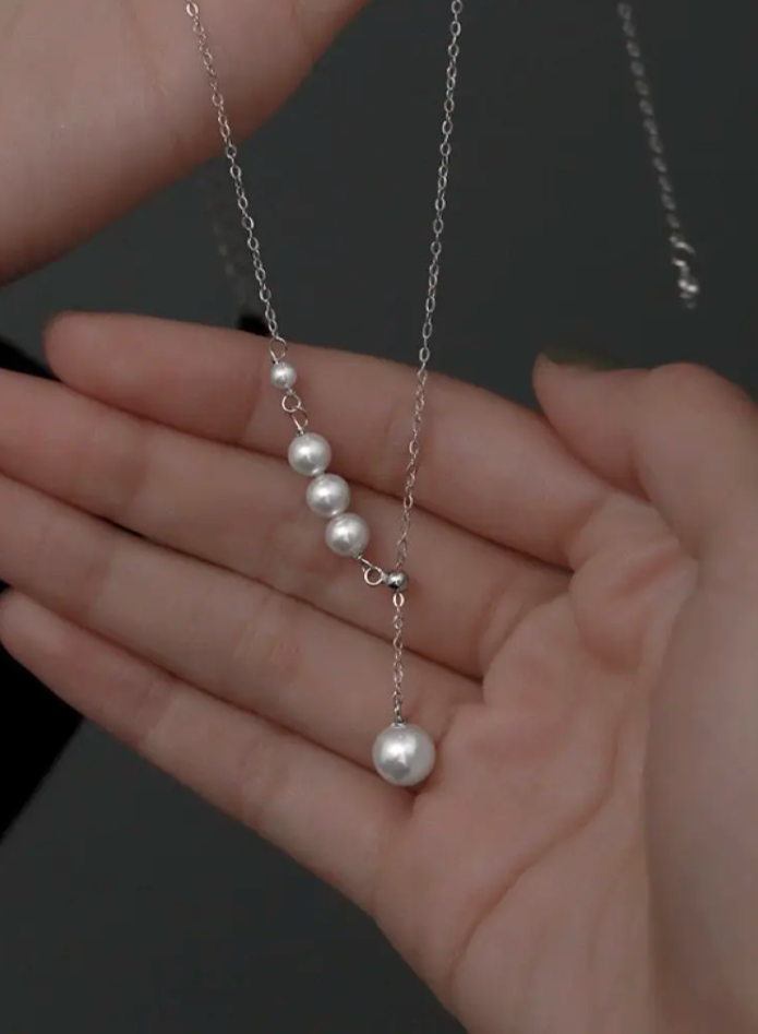 Perimade & Co. LLC - Simple Elegant Pearl Pendant Necklace in 925 Sterling Silver: Silver