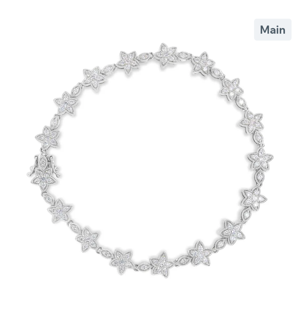 14K Gold 1 1/5 Cttw Round Diamond Floral Star-Shaped Link Bracelet -Size 7"