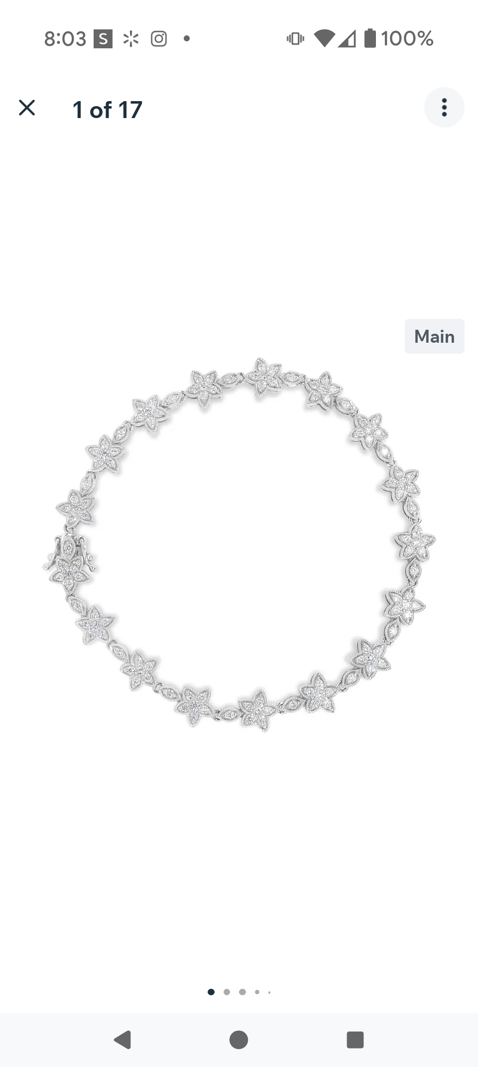 14K Gold 1 1/5 Cttw Round Diamond Floral Star-Shaped Link Bracelet -Size 7"