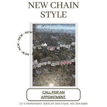 Heart Dangle Chain. Permanent Jewelry. Sold Per Inch Online