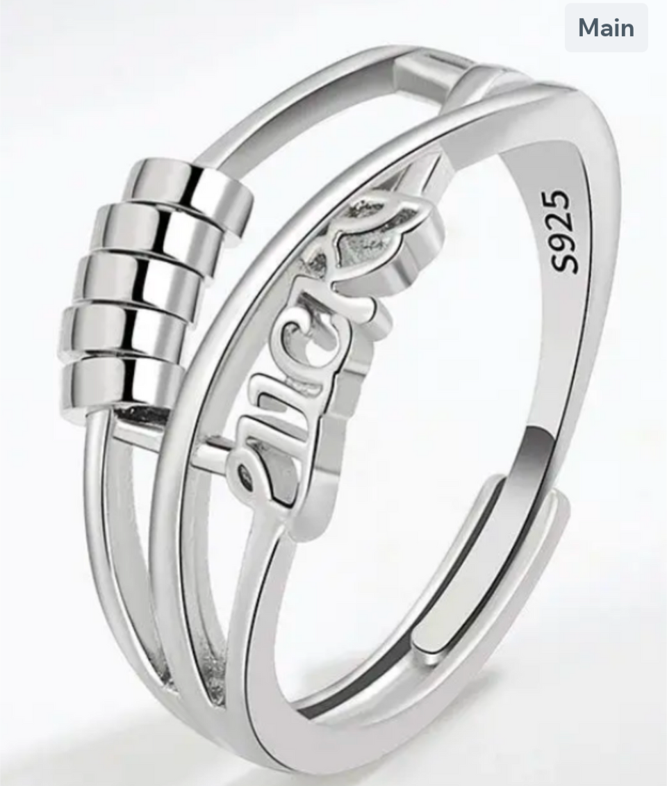 Bead Anxiety Fidget Spinner Ring in 925 Sterling Silver: Lucky