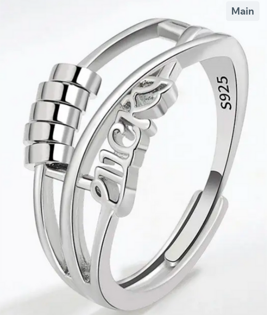 Bead Anxiety Fidget Spinner Ring in 925 Sterling Silver: Lucky