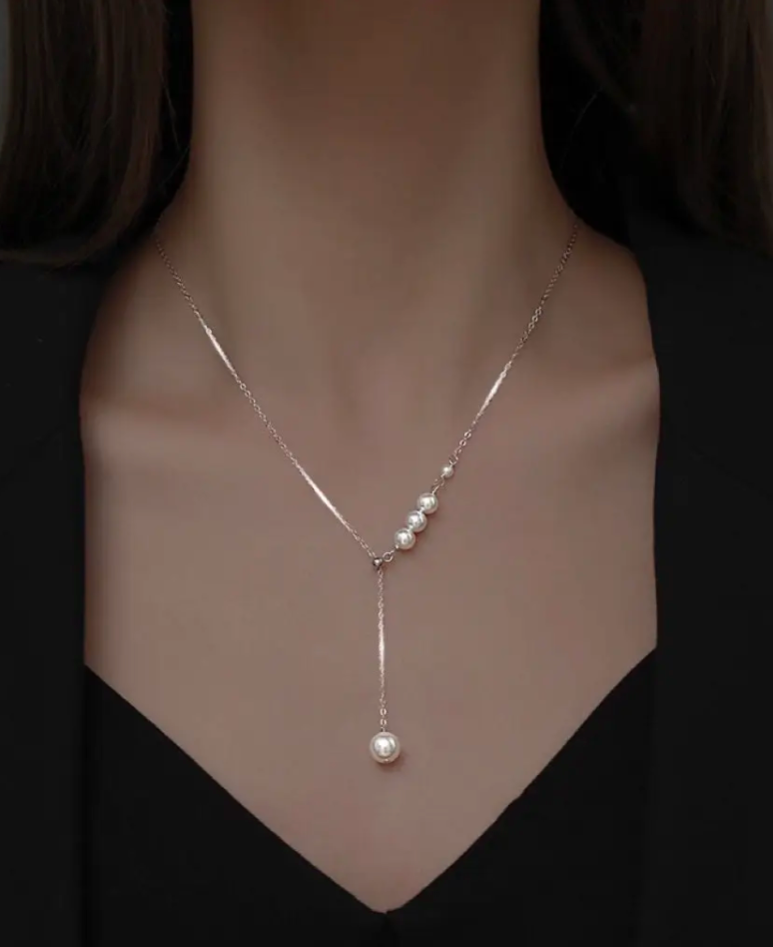 Perimade & Co. LLC - Simple Elegant Pearl Pendant Necklace in 925 Sterling Silver: Silver